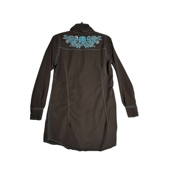 Cowgirl Hardware L/S Brown Turquoise Bling Snap Shirt Womens Small - Picture 4 of 7